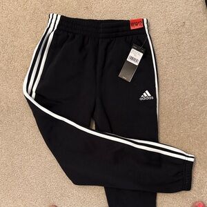 Adidas Kids Black Joggers with White Stripes